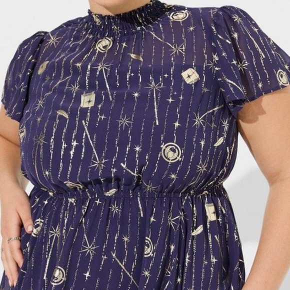 Torrid Warner Brothers Harry Potter Mini Chiffon FLutter Sleeve Turtleneck Dress - Picture 4 of 5